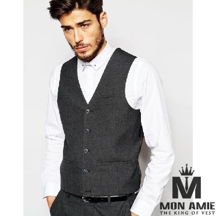 Grey Wool Silk and Linen Suit Vest